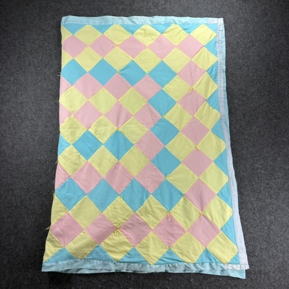 Pastel Diamond Patchwork Baby Quilt‎ Blanket Nursery Decor Crib Play Mat